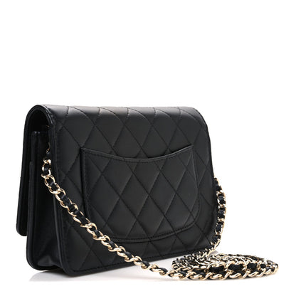 Lambskin Pearl Strass Quilted CC Wallet on Chain WOC Black
