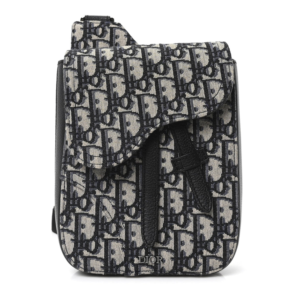 Grained Calfskin Oblique Saddle Vertical Messenger Pouch Beige Black