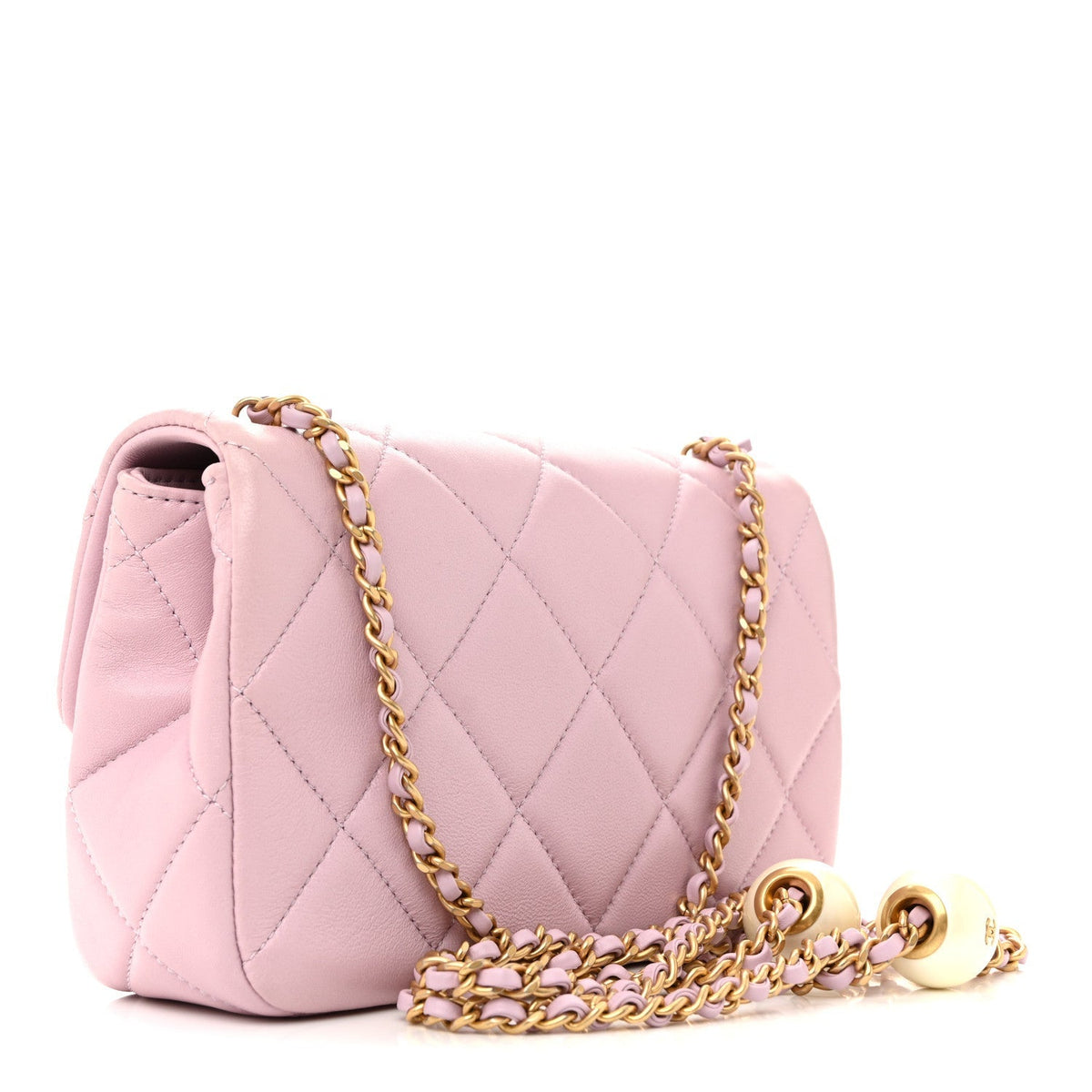 Lambskin Quilted Pearl Small Flap Light Purple