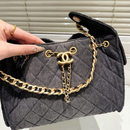 CHANEL 25 SMALL HANDBAG WASHED DENIM BLACK 30CM AS5293 B20520 U0725
