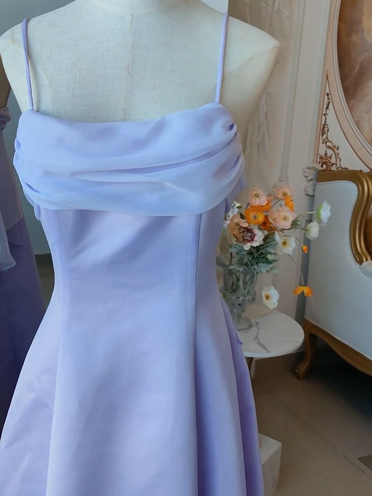 Lilac Spaghetti Straps A-Line Long Party Dress Vintage Evening Gown MD7568