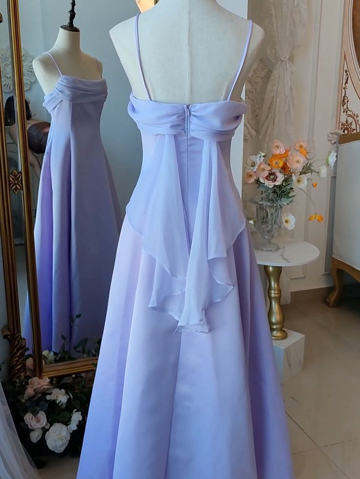 Lilac Spaghetti Straps A-Line Long Party Dress Vintage Evening Gown MD7568