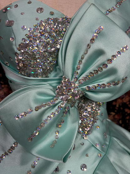 Tiffany Blue One Shoulder A-Line Satin Evening Gowns Birthday Ball Gowns, D1150