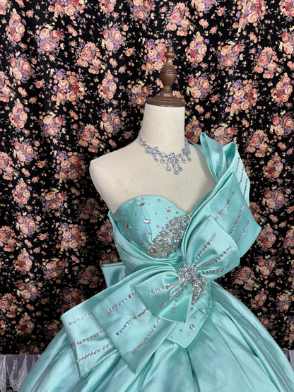 Tiffany Blue One Shoulder A-Line Satin Evening Gowns Birthday Ball Gowns, D1150