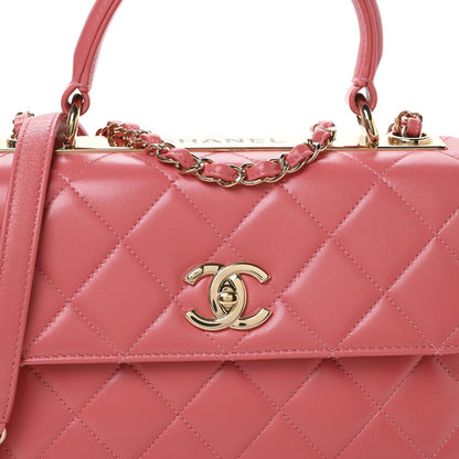 Lambskin Quilted Small Trendy CC Flap Dual Handle Bag Coral
