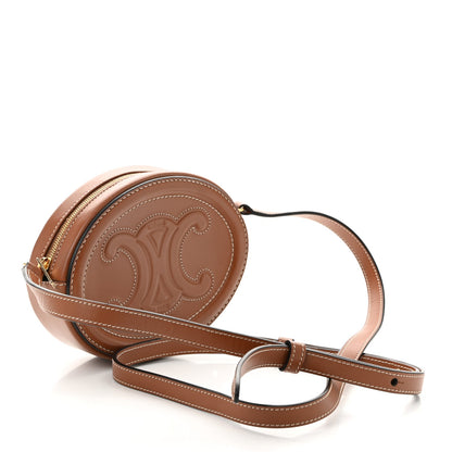 Calfskin Cuir Small Triomphe Oval Crossbody Purse  Tan