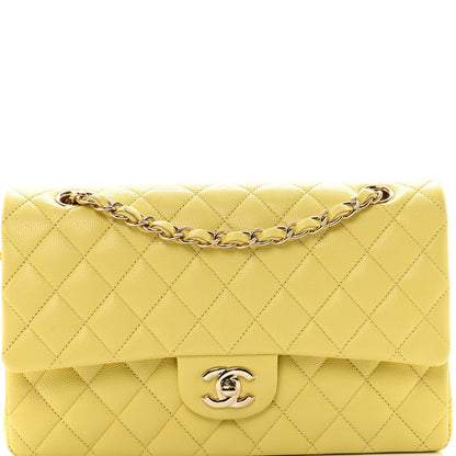 Caviar Quilted Medium Double Flap Yellow