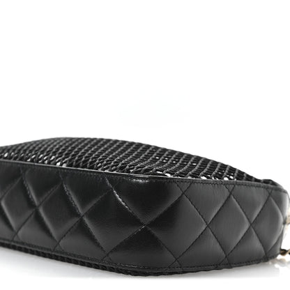 Mesh Shiny Lambskin Clutch With Chain Black