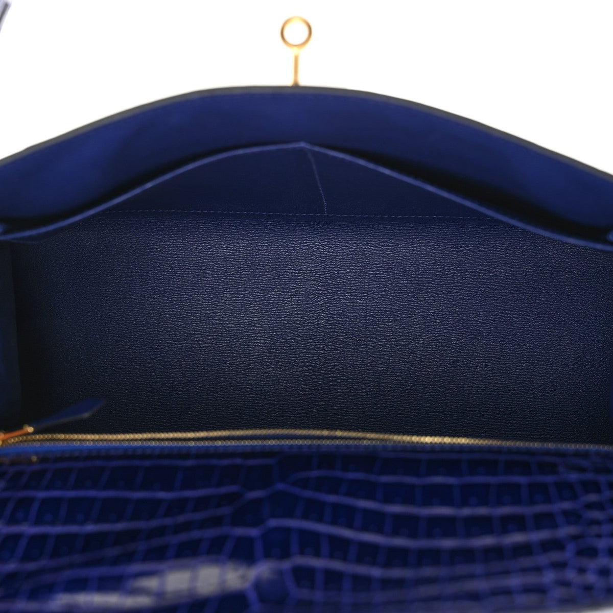 Shiny Porosus Crocodile Kelly Sellier 32 Bleu Electrique