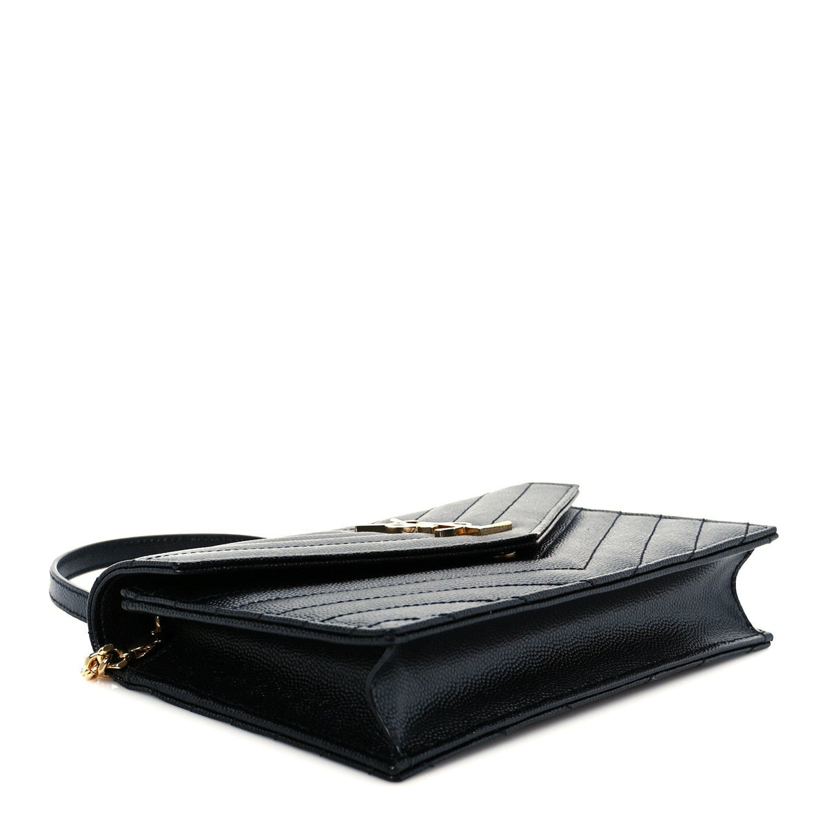 Grain De Poudre Matelasse Chevron Monogram Envelope Chain Wallet Black