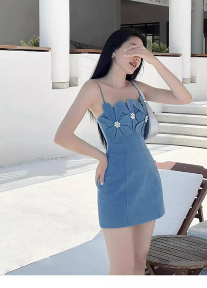 Fashion Blue Spaghetti Strap Design A-line Party Dress Homecoming Dress, D1377