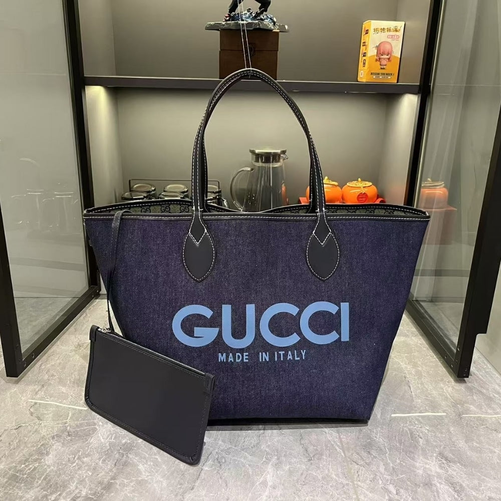 GUCCI TOTISSIMA MEDIUM REVERSIBLE TOTE DENIM DARK BLUE 30CM 820481 FAD3J 8441