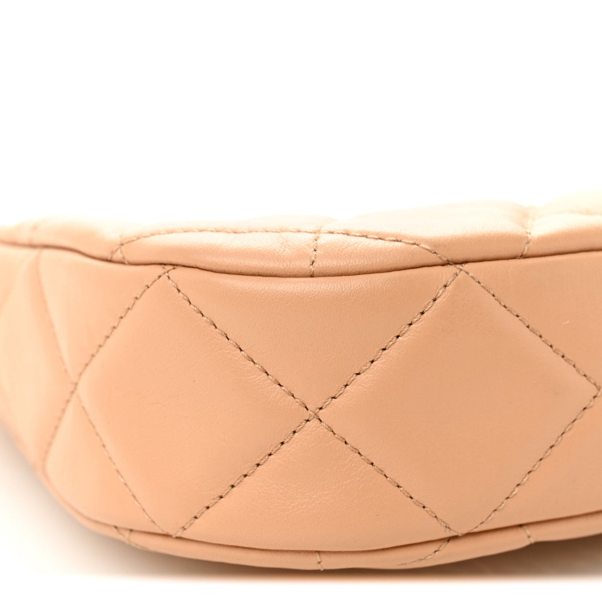 Crumpled Calfskin Quilted Braided CC Hobo Beige