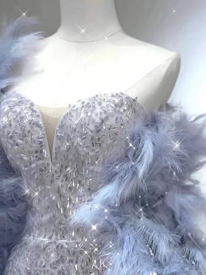 Stunning Silver Sweetheart Sequins Mermaid Long Formal Party Dress MD7400