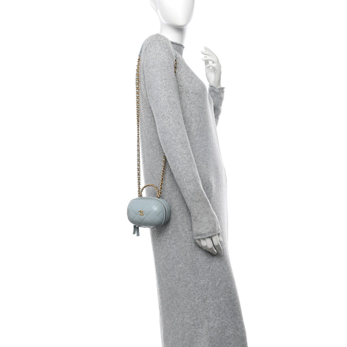 Lambskin Quilted CC Bubble Vanity Case With Chain Light Blue