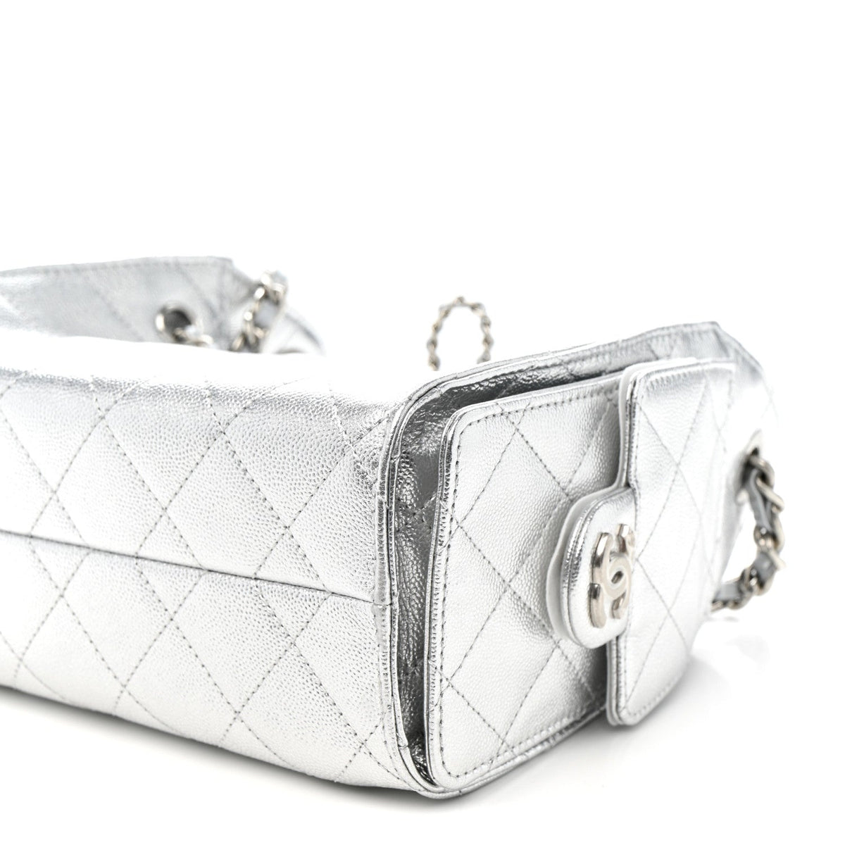 Metallic Caviar Quilted Mini Chanel 25 Handbag Silver