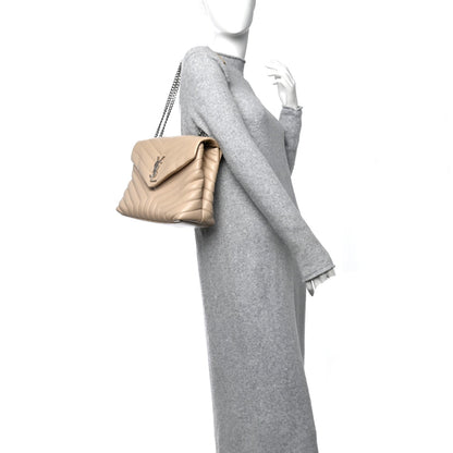 Calfskin Y Quilted Monogram Medium Loulou Chain Satchel Nude Powder