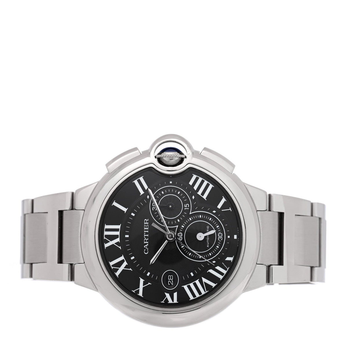 Stainless Steel 44mm Ballon Bleu De Cartier Chronograph Automatic Watch Black