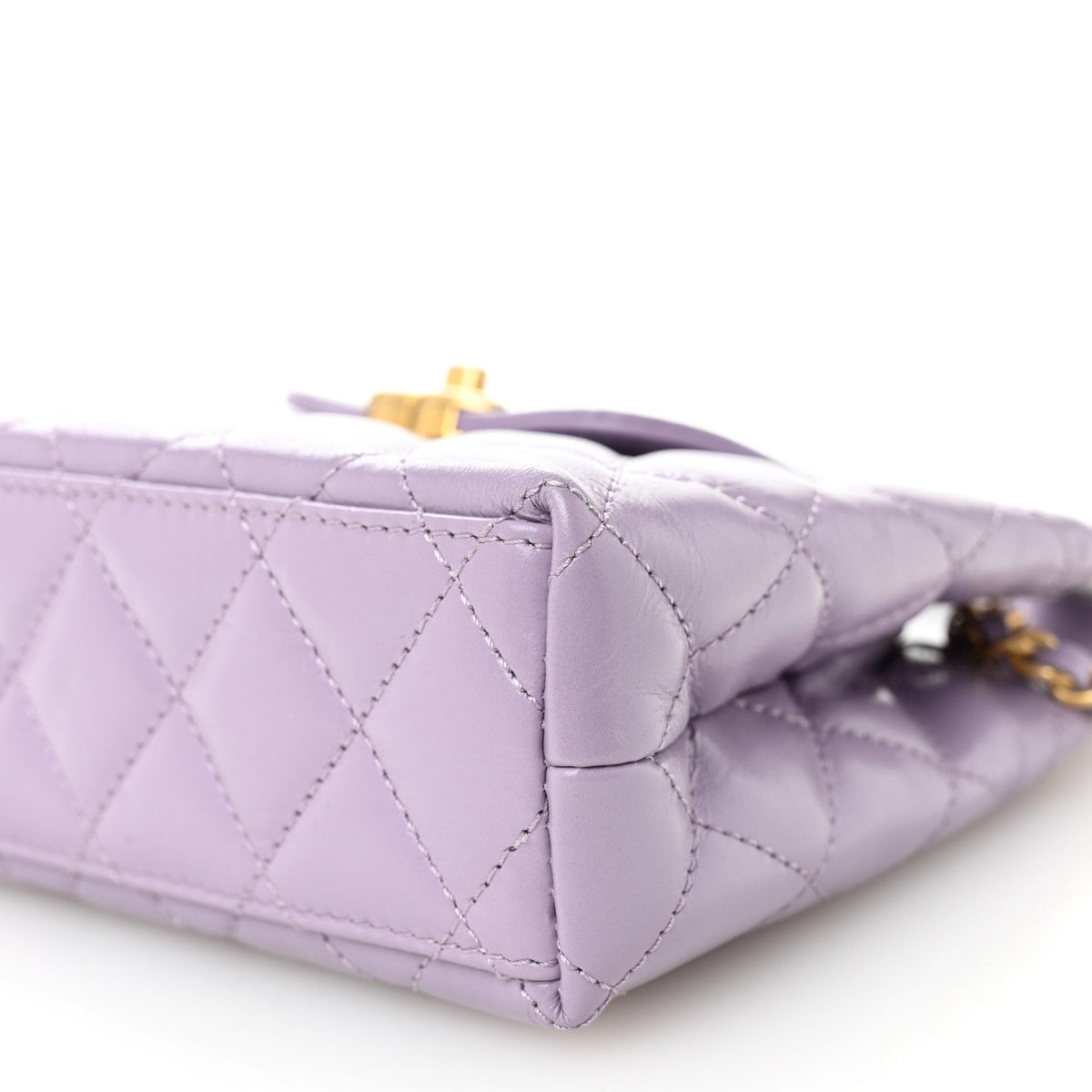 Shiny Aged Calfskin Quilted Nano Kelly Shopper Lilac