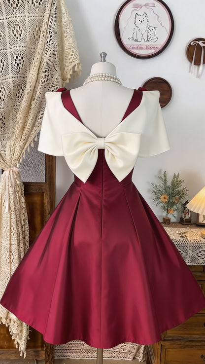Beauty Homecoming Dress Portrait Bowknot Back to School Outfits Party Dress  D6538