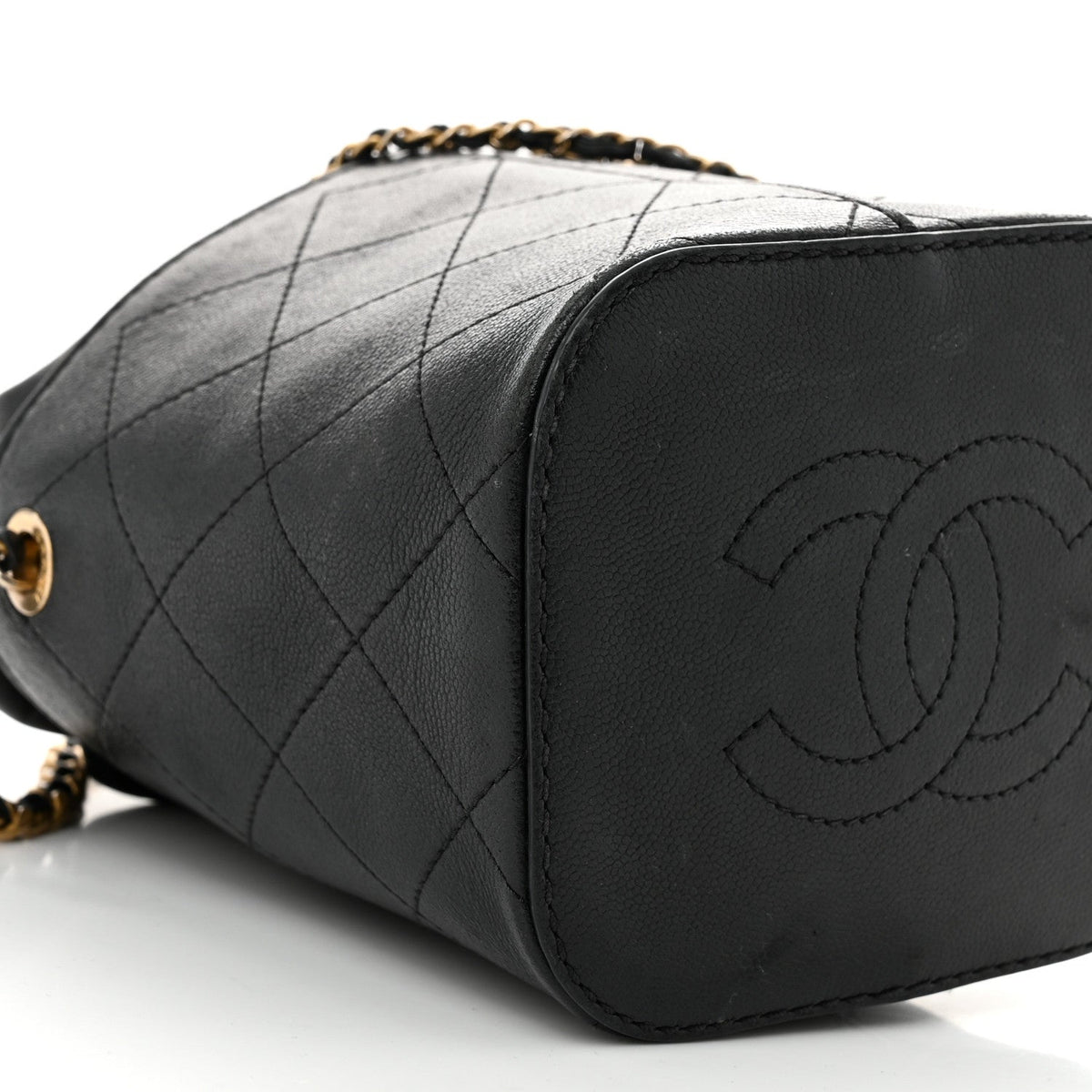 Caviar Lambskin Bucket Drawstring Bag Black