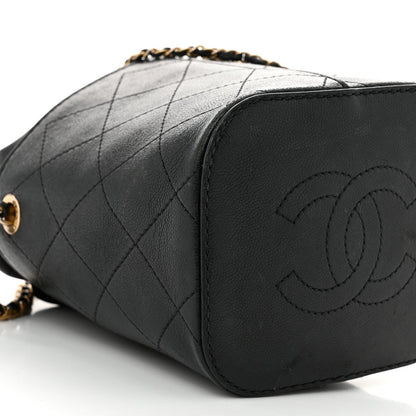 Caviar Lambskin Bucket Drawstring Bag Black
