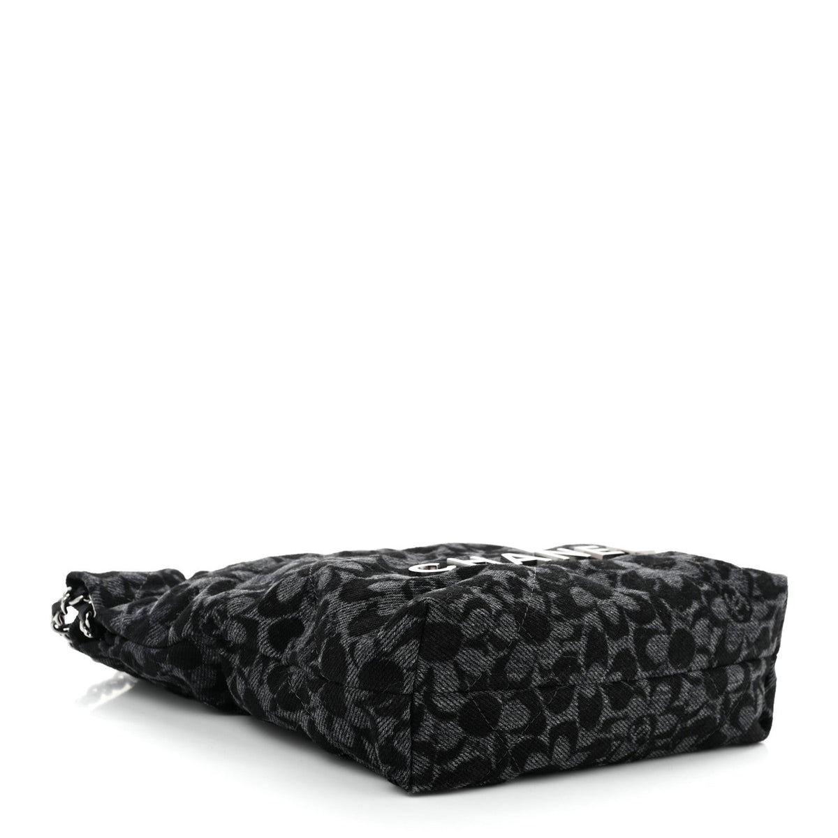 Denim Quilted Floral Print Mini Chanel 22 Black Grey
