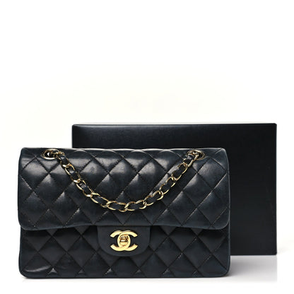Lambskin Quilted Small Double Flap Black
