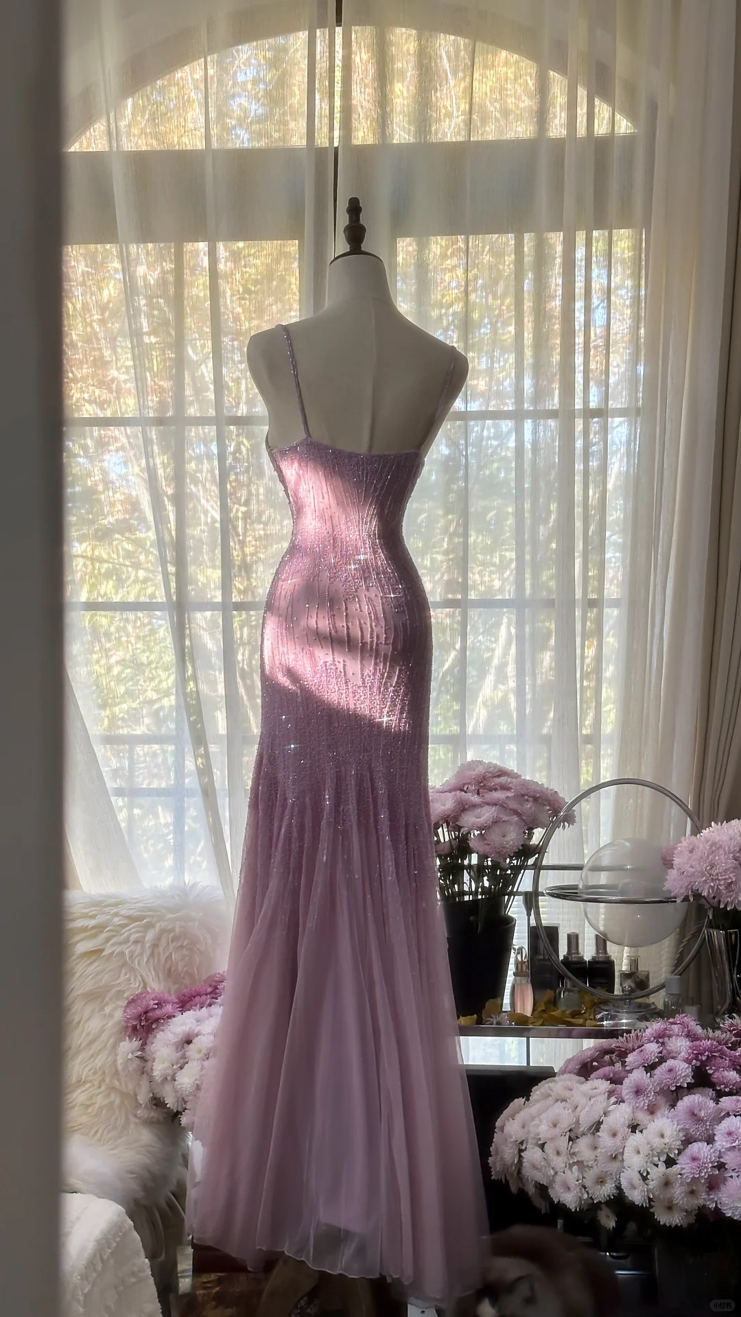 Lilac Spaghetti Straps Mermaid Beading Long Evening Dress Vintage Party Dress, D947