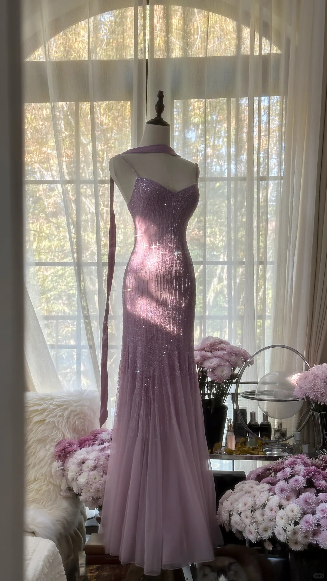Lilac Spaghetti Straps Mermaid Beading Long Evening Dress Vintage Party Dress, D947