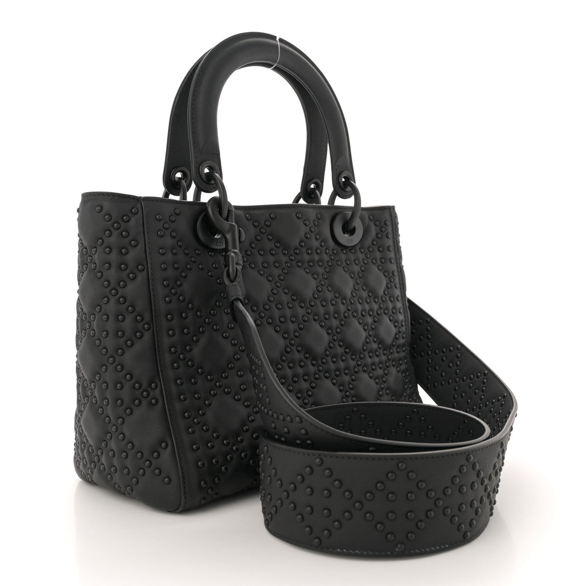 Matte Calfskin Cannage Studded Medium Supple Lady Dior Ultra Black