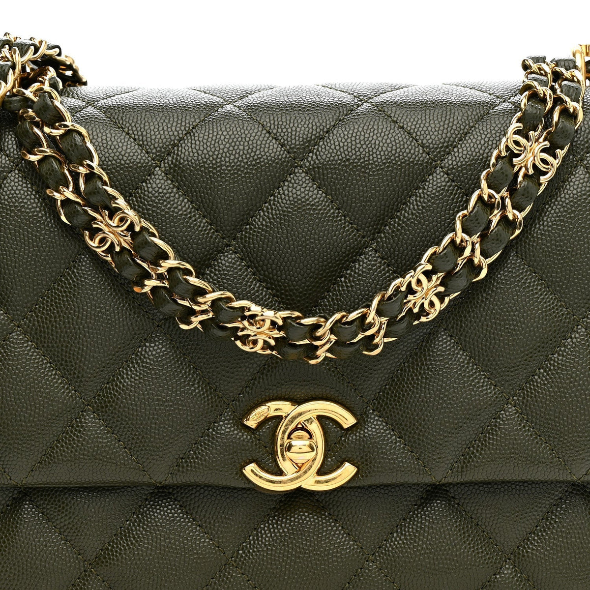 Caviar Quilted Mini Coco First Flap Khaki
