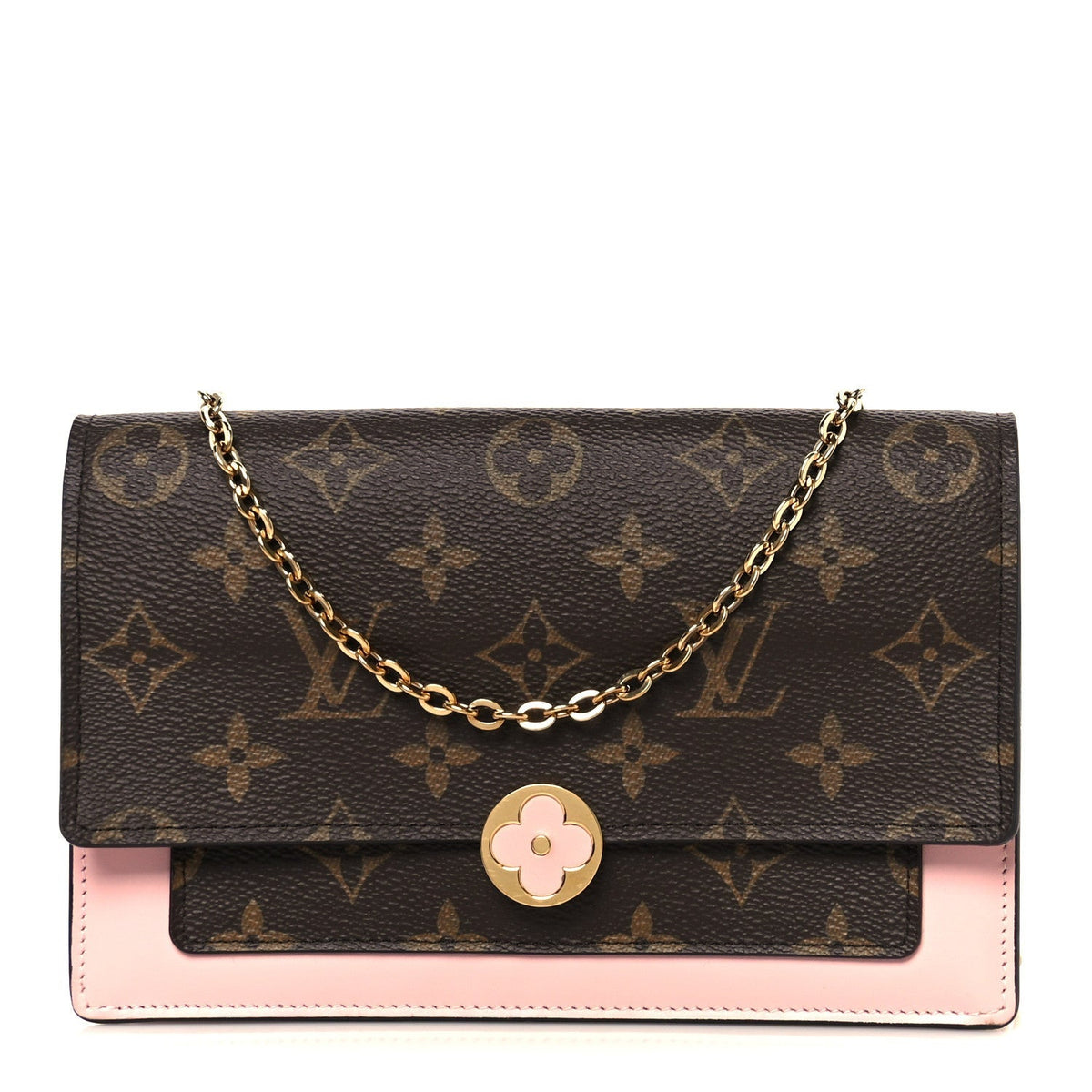 Monogram Flore Chain Wallet Rose Ballerine