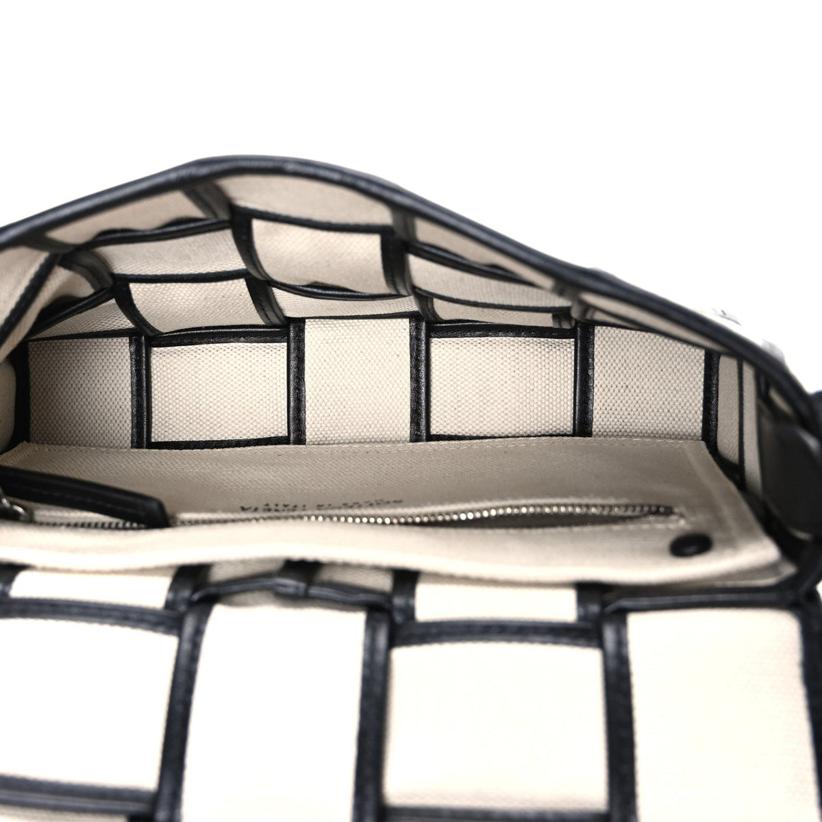 Canvas Intrecciato Padded Cassette Crossbody Bag Natural Black