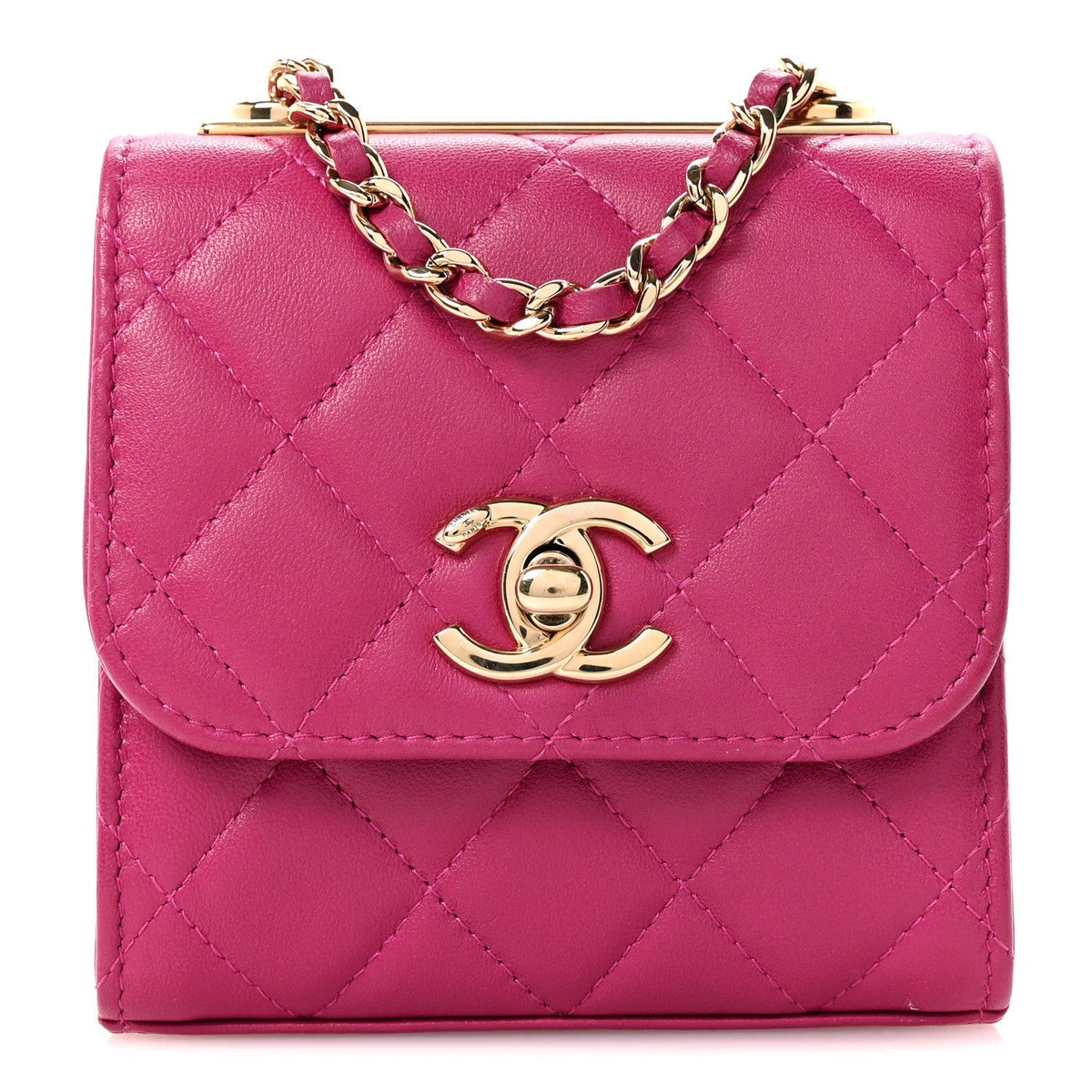 Lambskin Quilted Mini Trendy CC Clutch With Chain Fuchsia