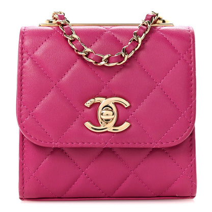 Lambskin Quilted Mini Trendy CC Clutch With Chain Fuchsia