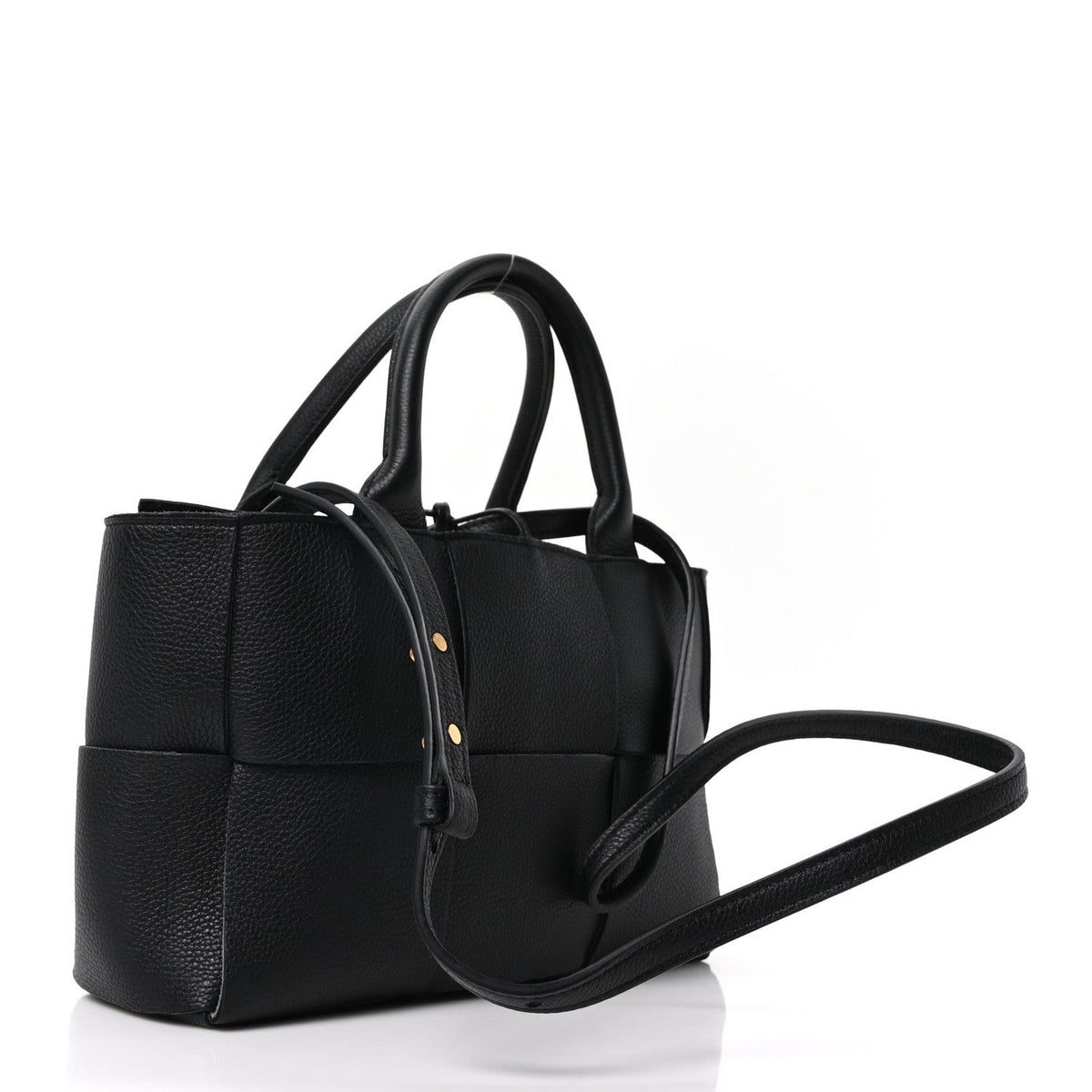 Grained Calfskin Intrecciato Mini Arco Tote Black