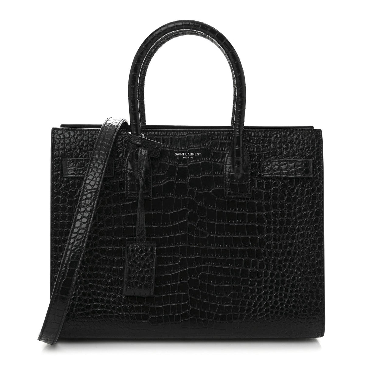 Calfskin Crocodile Embossed Baby Sac De Jour Black