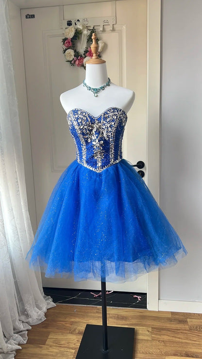 Stunning Homecoming Dress Sweetheart Tulle Rinestone Back to School Outfits Party Dress  D6455