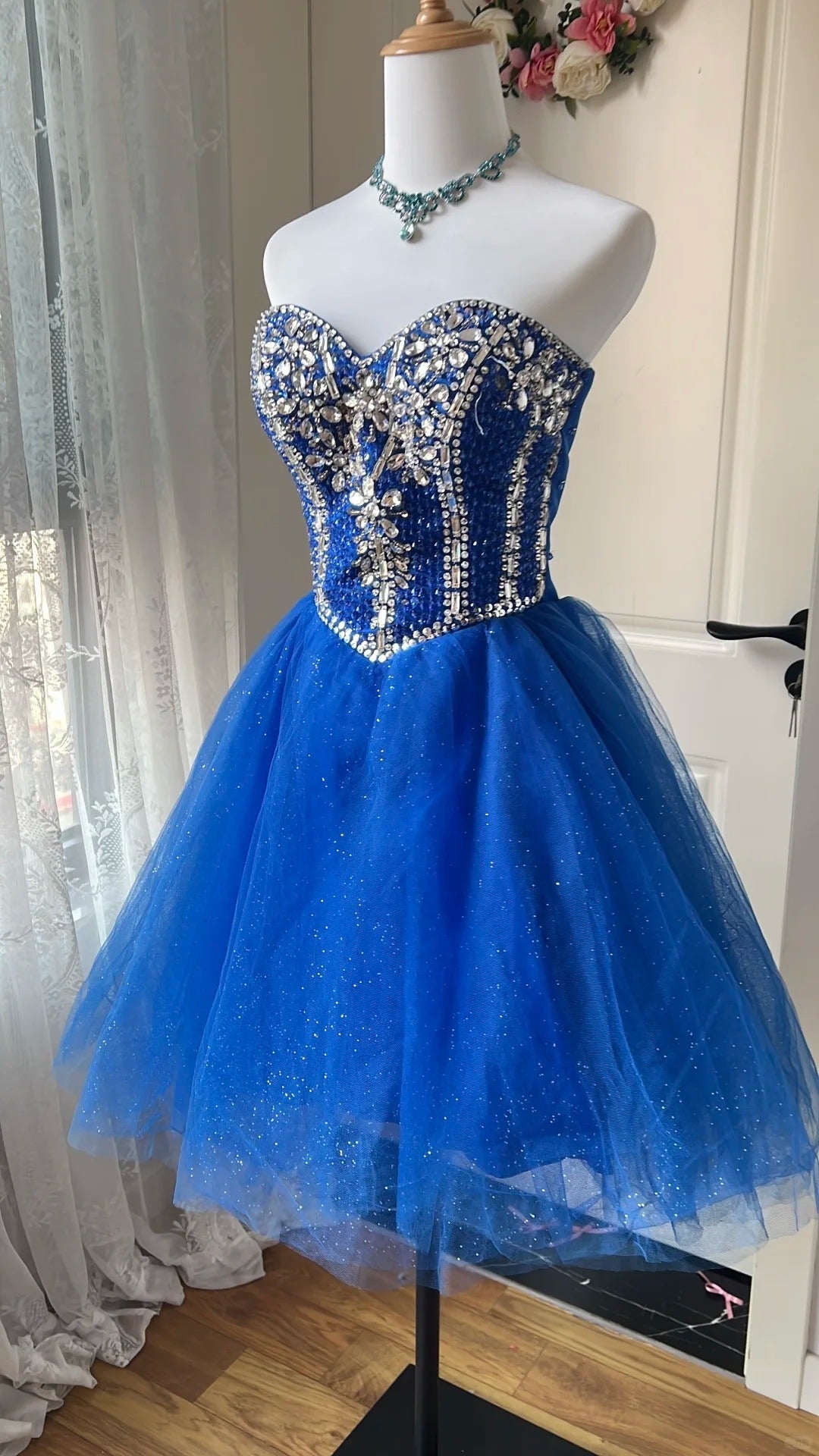 Stunning Homecoming Dress Sweetheart Tulle Rinestone Back to School Outfits Party Dress  D6455