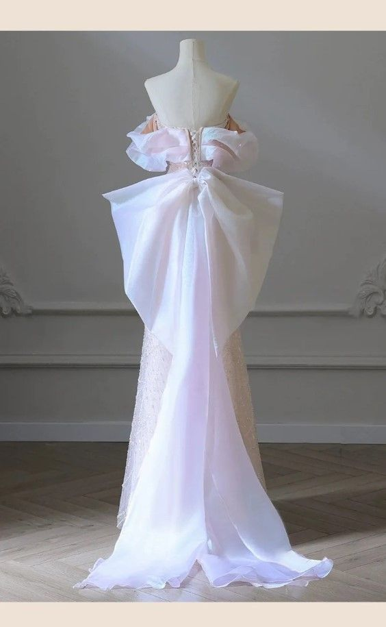 Light Pink Off Shoulder A-Line Sequins Pearls Long Formal Party Dress MD7407