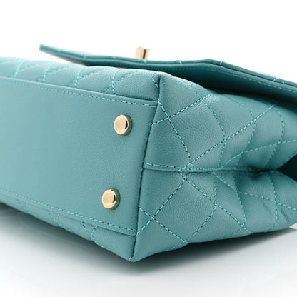 Caviar Quilted Mini Coco Handle Flap Turquoise