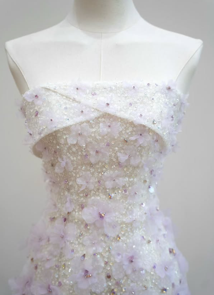 Stunning Mermaid Strapless Beaded Purple Ombre Floral Tulle Long Prom Dress SH5039