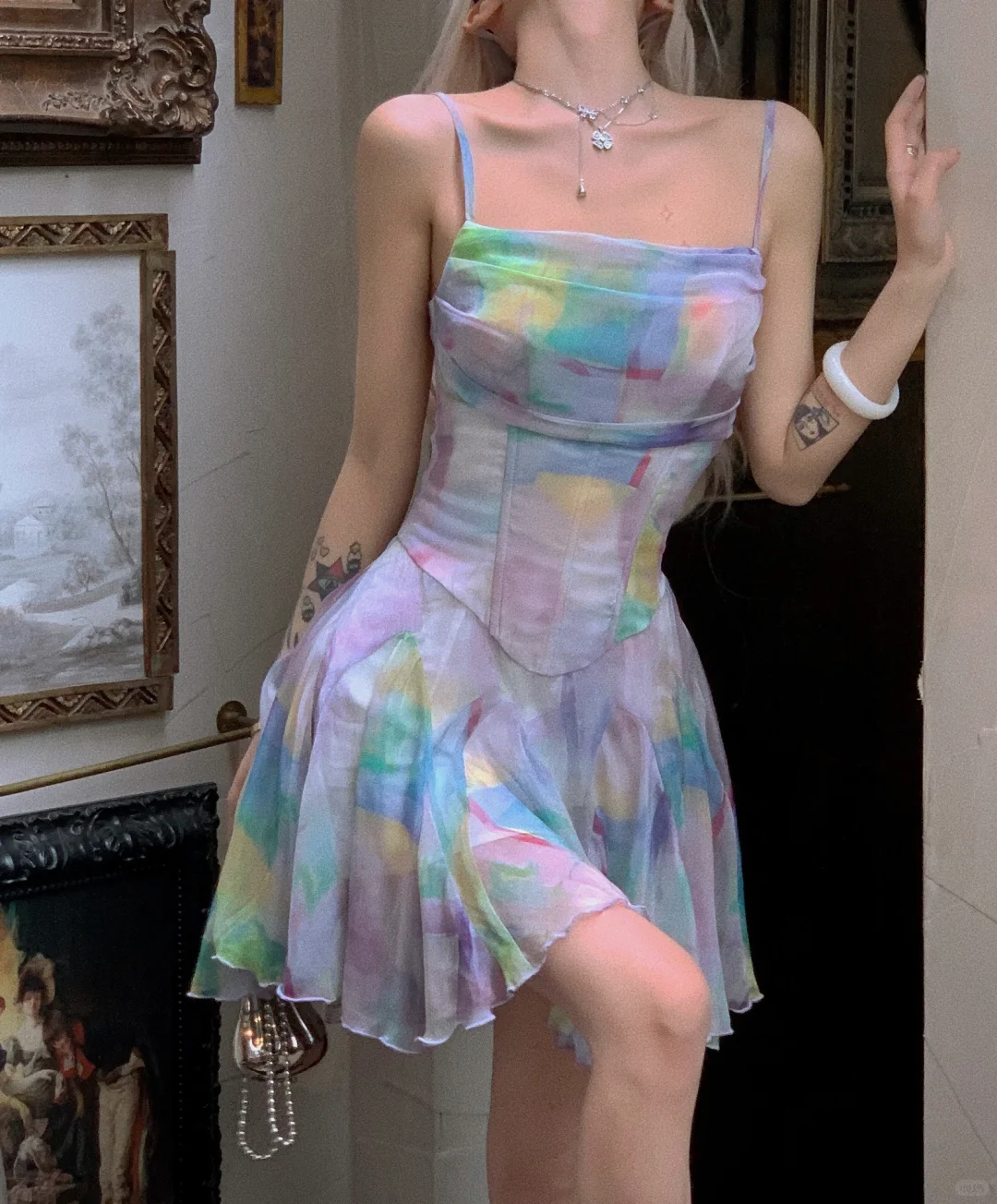 Summer Colorful A Line Spaghetti Strap Chiffon Short Homecoming Dress Outfits SH5826