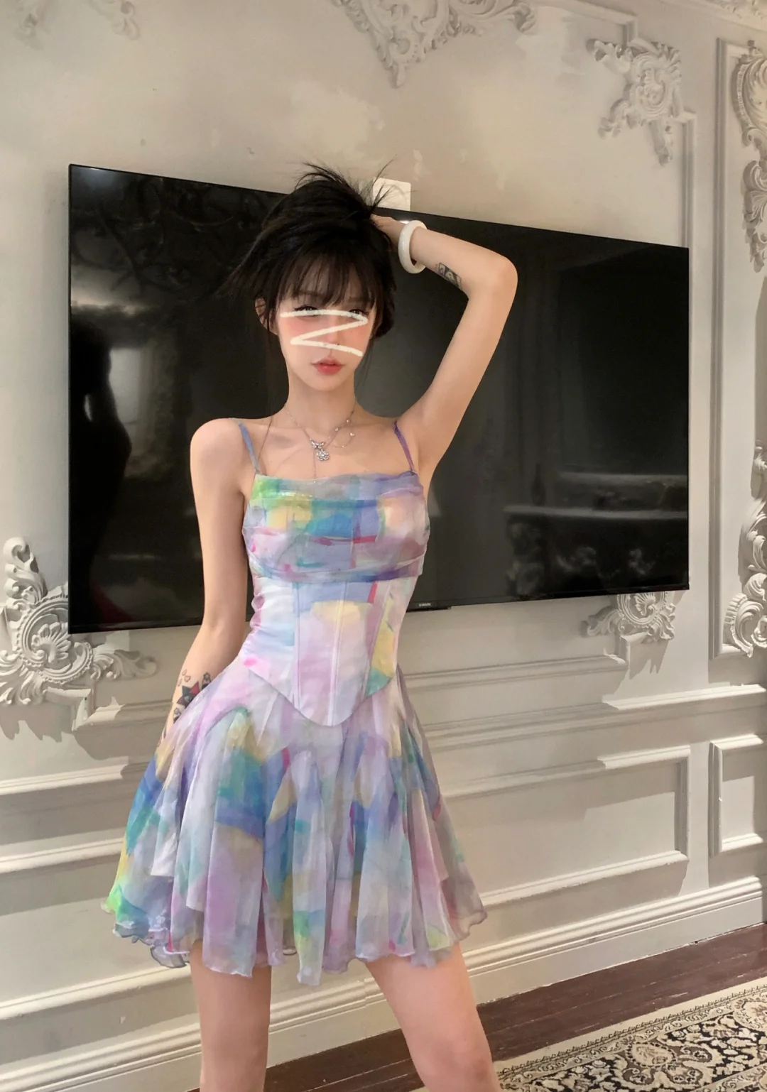 Summer Colorful A Line Spaghetti Strap Chiffon Short Homecoming Dress Outfits SH5826