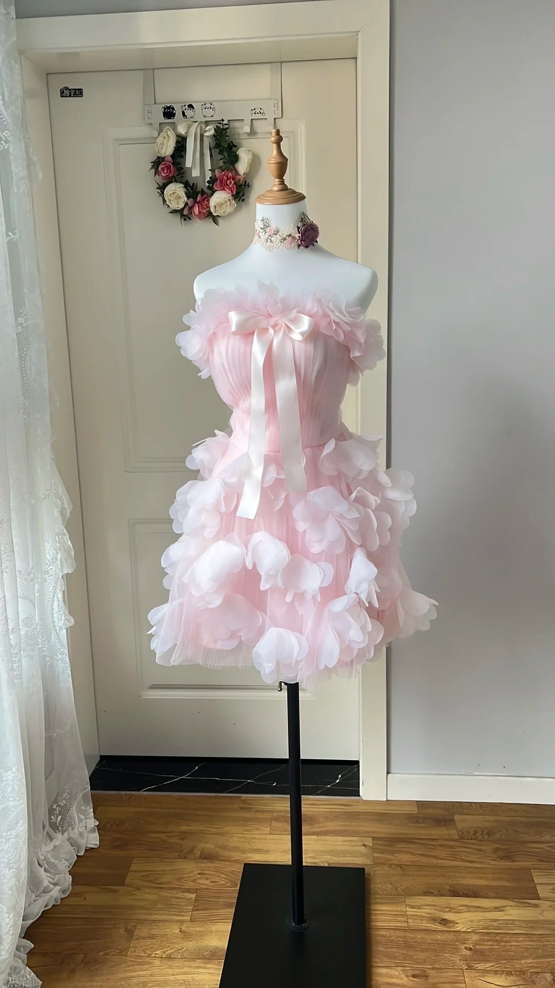 Sweet Homecoming Dress Strapless Tulle Flower Bowknot Back to School Outfits Party Dress  D6460