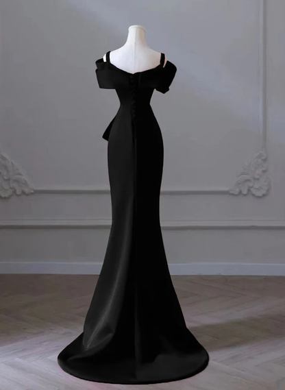 Black Off Shoulder Straps Mermaid Long Prom Dress Evening Gown  MD7243