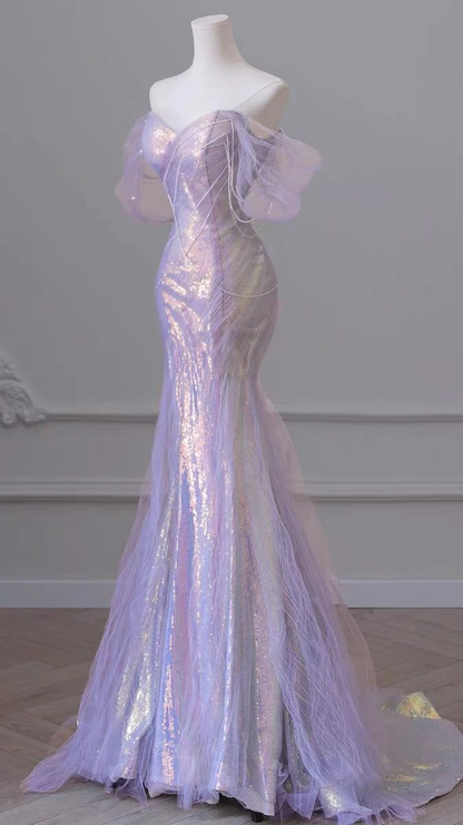 Light Purple Off Shoulder Mermaid Long Party Dress Evening Gown MD7523