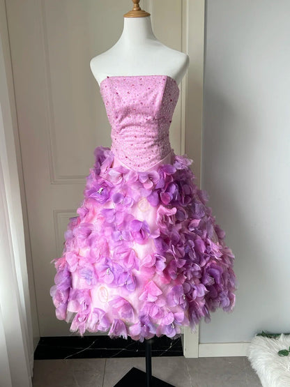 Charming Homecoming Dress Strapless Flower Sequins Back to School Outfits Party Dress  D6476