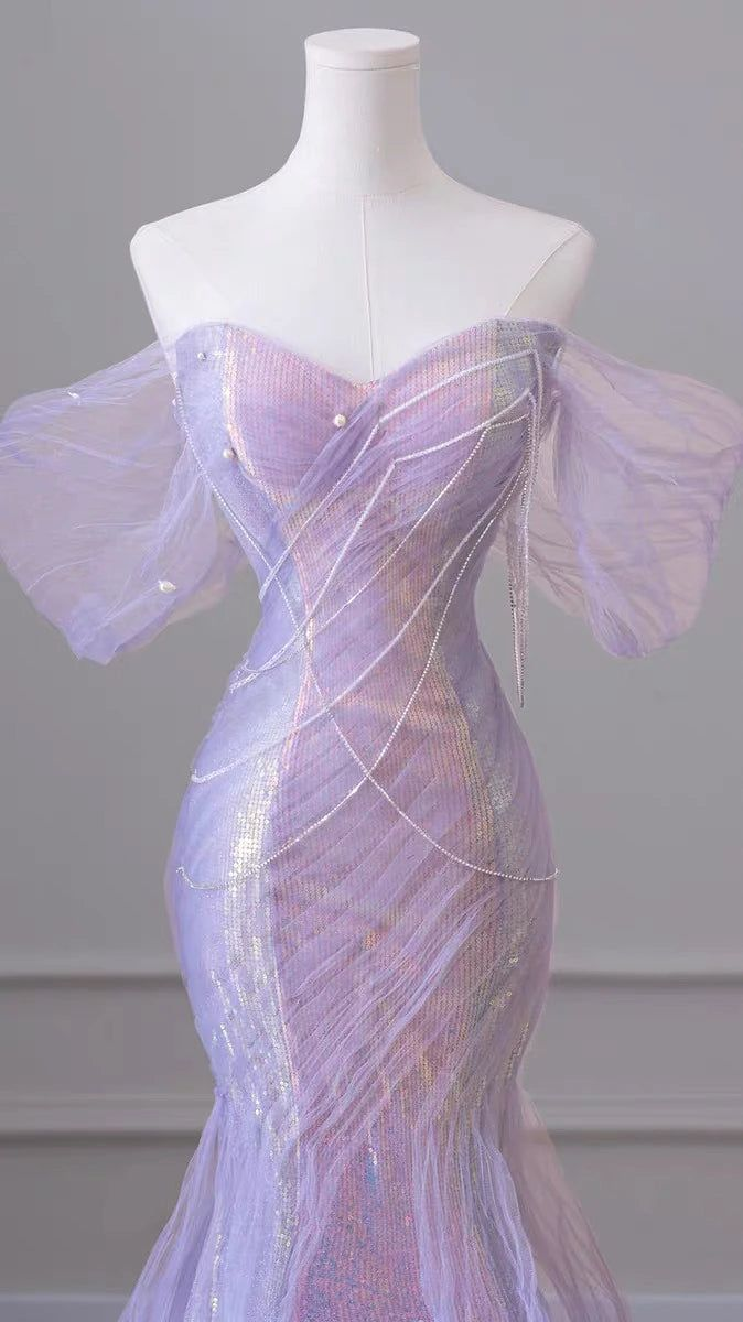 Light Purple Off Shoulder Mermaid Long Party Dress Evening Gown MD7523